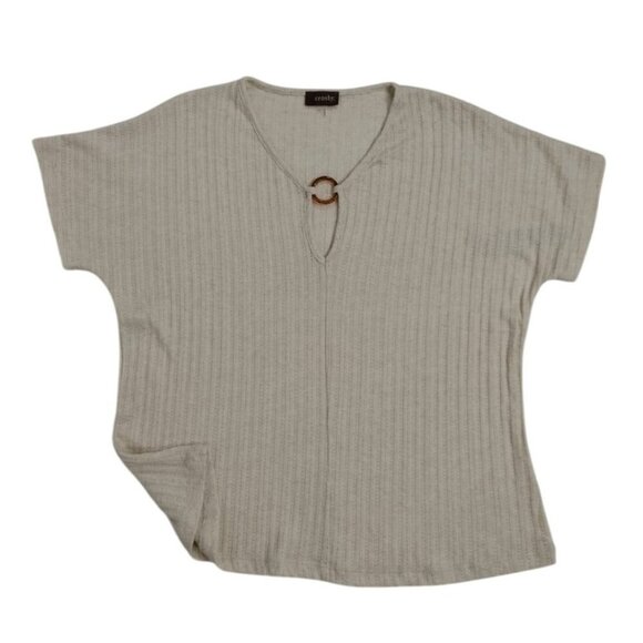 Ribbed Beige Knit Top With Keyhole & Ring Detail By Crosby M. NWT. - Picture 6 of 8